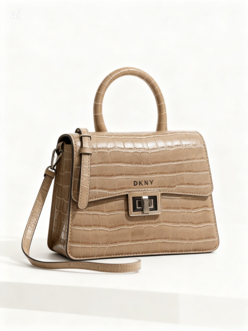 DKNY Taupe Croc-Embossed Top Handle Satchel
